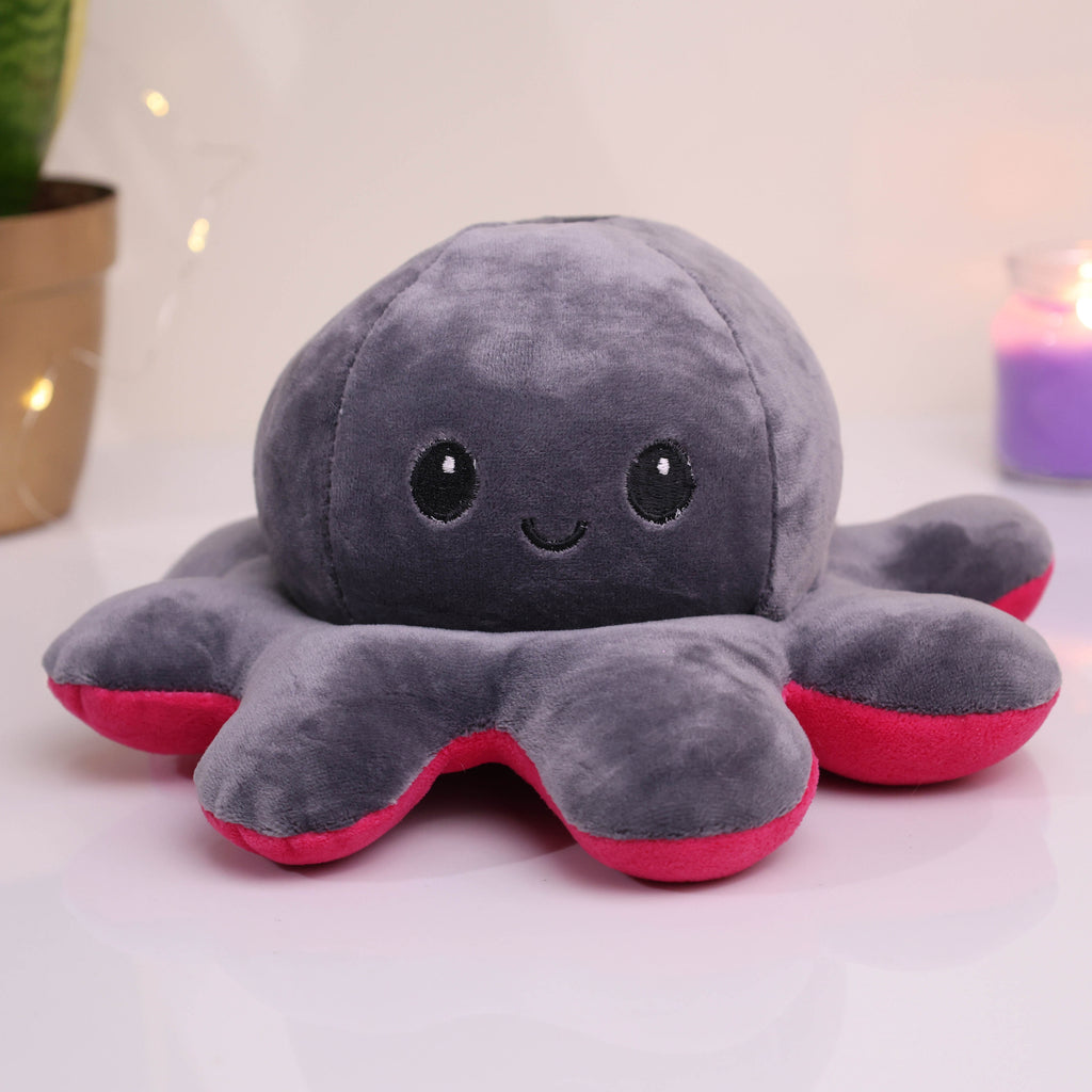 Reversible Mood Octopus Plush Toy – Pink & Grey Emotional Expression Soft Toy
