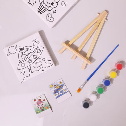 Creative Glow DIY Mini Canvas Painting Kit – Wooden Easel, Paint Set & Fairy Lights