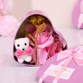 Pink Enchanted Heart Gift Box with Gold Rose & Teddy | Valentine & Anniversary Gift