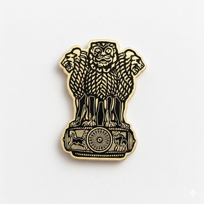 Moskai Enamel Collection Emblem of India Brooch | Patriotic Red & Black Brooch Pin