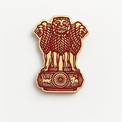 Moskai Enamel Collection Emblem of India Brooch | Patriotic Red & Black Brooch Pin