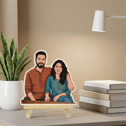 Moskai Indian Couple Theme Personalised Caricature on Easel Stand – Custom Couple Portrait Gift