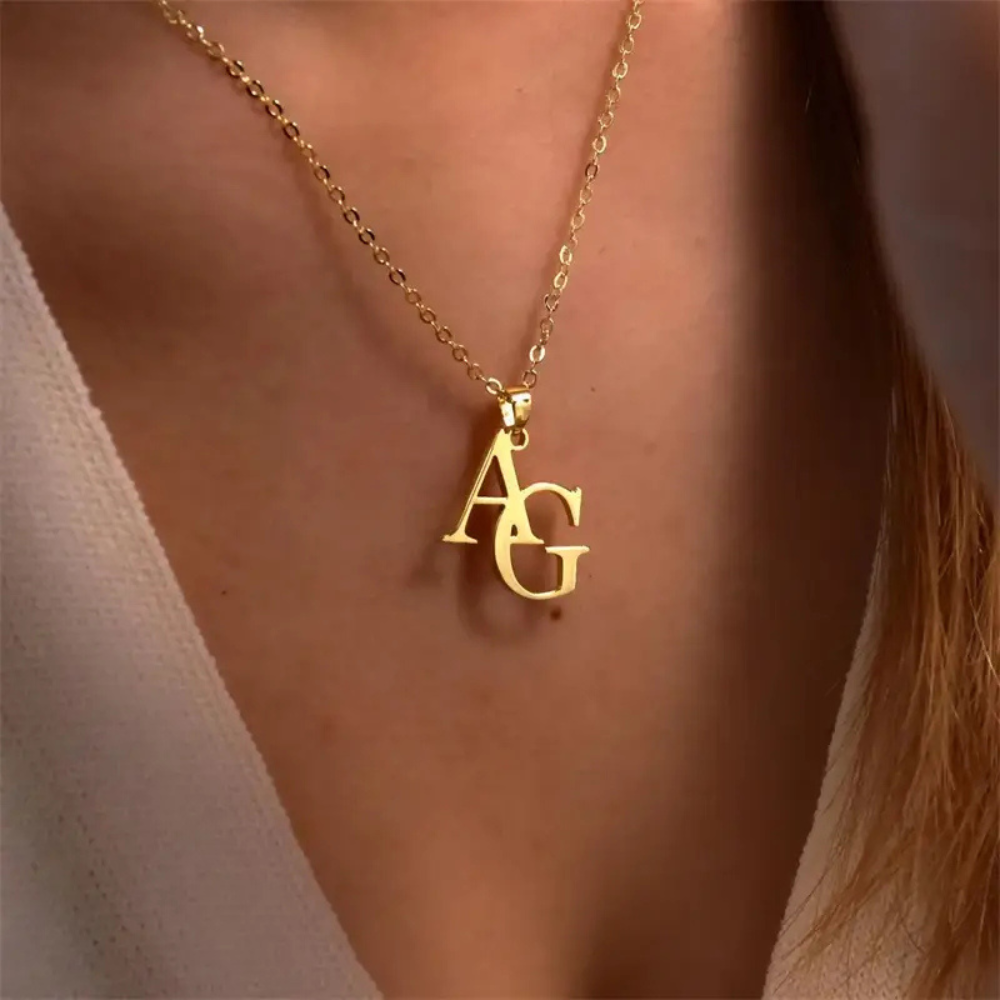 personalized initials necklace close up detail
personalized initials pendant for her