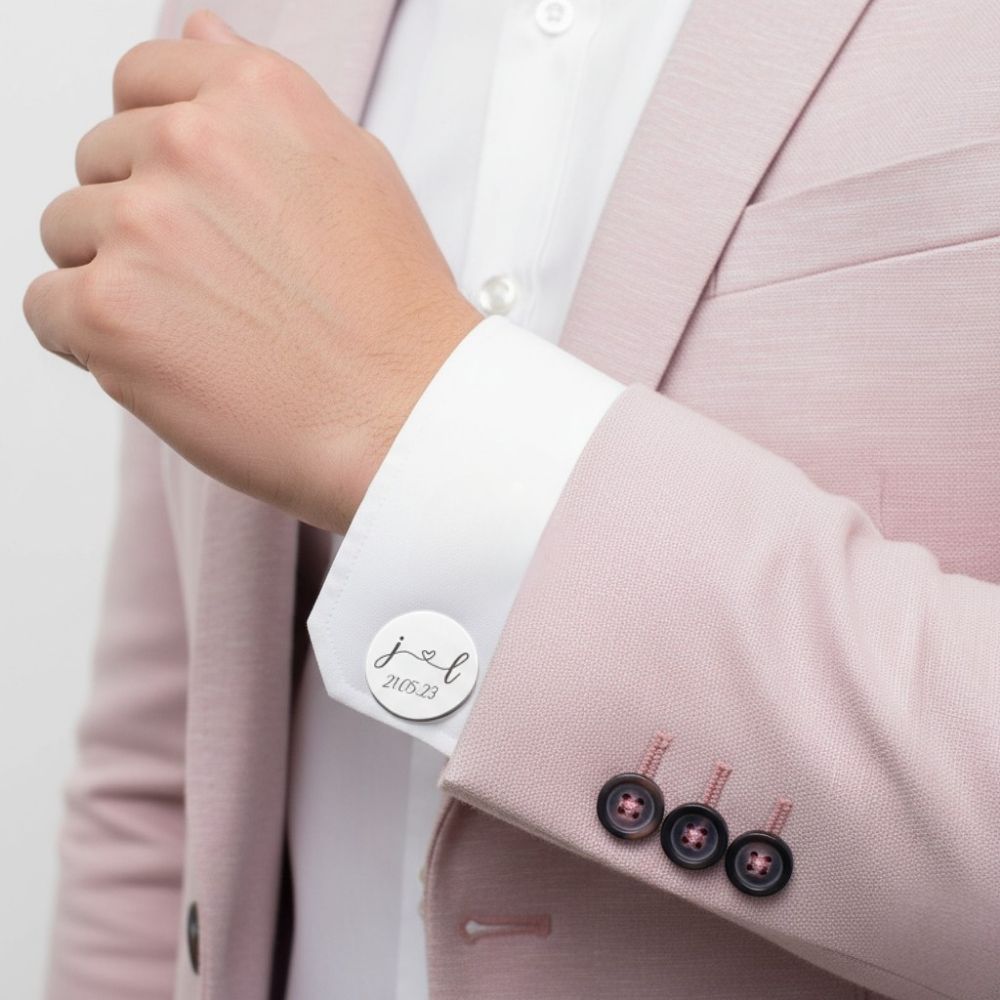 Moskai Heart with Initials Personalized Cufflinks with Date | Custom Engraved Gift for Him |
