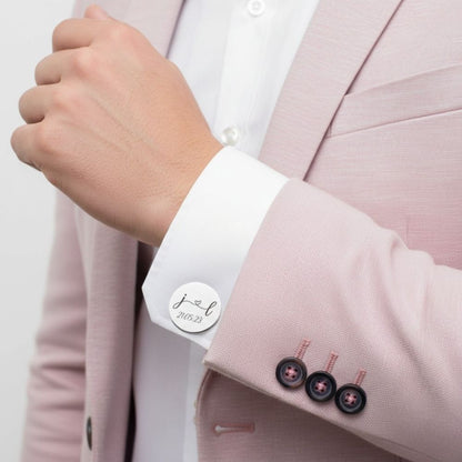 Moskai Heart with Initials Personalized Cufflinks with Date | Custom Engraved Gift for Him |