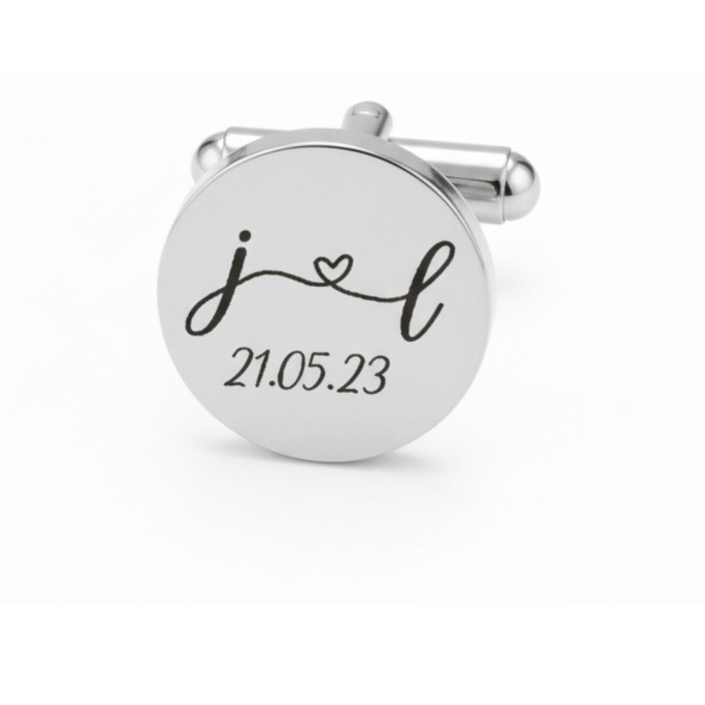 Moskai Heart with Initials Personalized Cufflinks with Date | Custom Engraved Gift for Him |