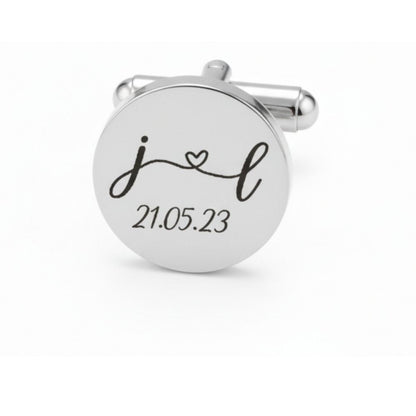 Moskai Heart with Initials Personalized Cufflinks with Date | Custom Engraved Gift for Him |