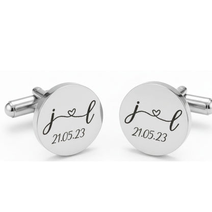 Moskai Heart with Initials Personalized Cufflinks with Date | Custom Engraved Gift for Him |