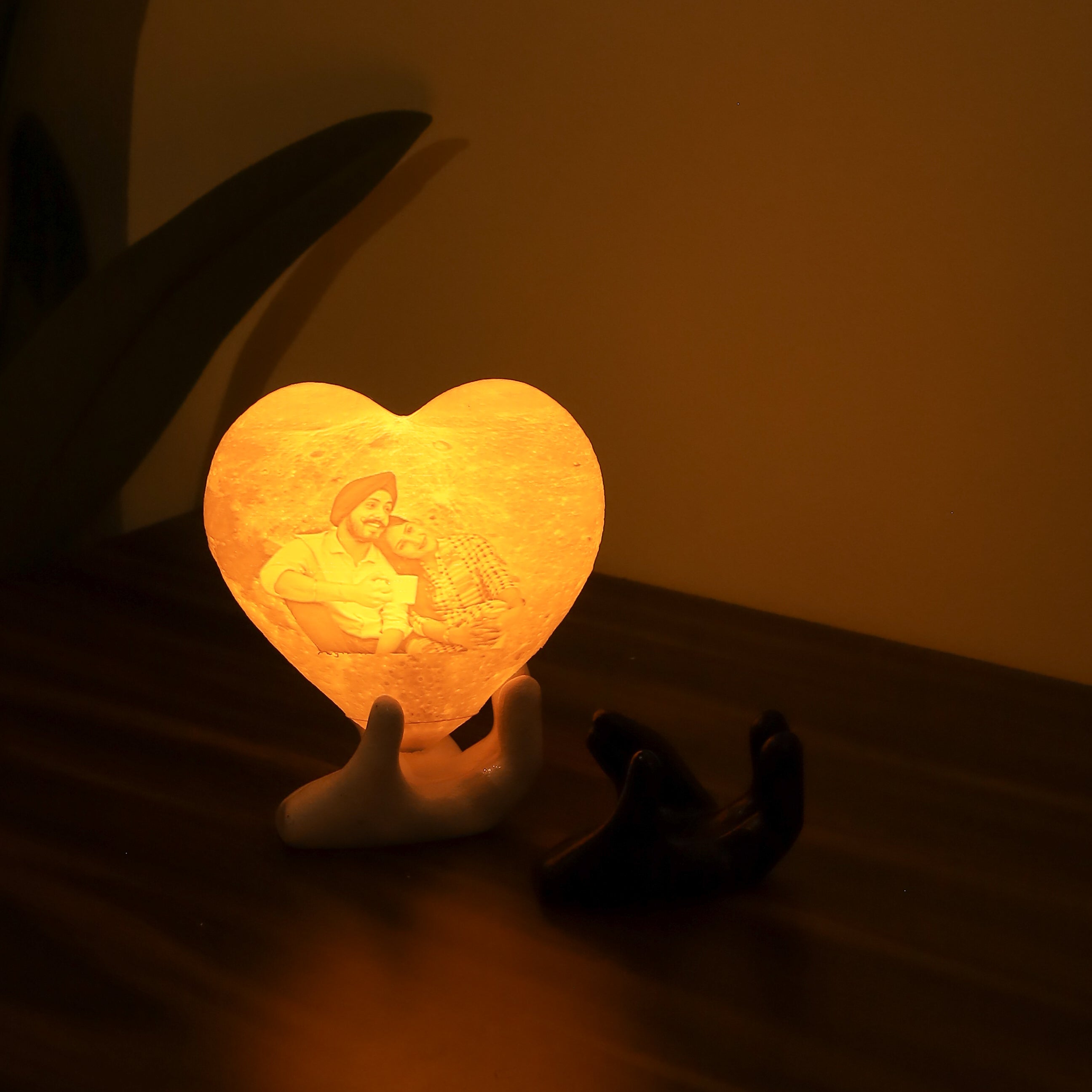 Personalized Heart Photo Moon 3D Lamp  - 13 Cm