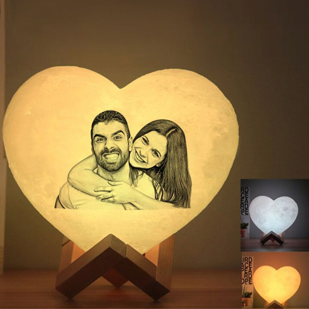 Personalized Heart Photo Moon 3D Lamp  - 13 Cm