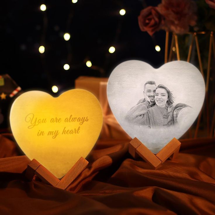 Personalized Heart Photo Moon 3D Lamp  - 13 Cm