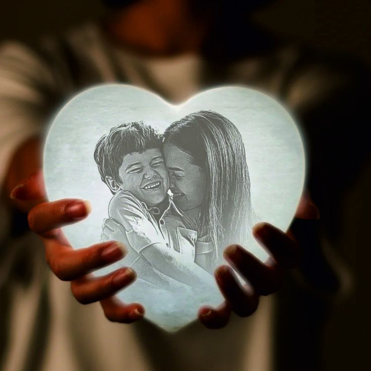 Personalized Heart Photo Moon 3D Lamp  - 13 Cm