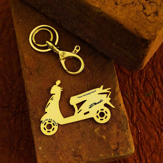 Moskai Personalized Scooter Keychain – Custom Engraved Gift in Gold & Silver for Bike Lovers
