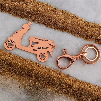 Moskai Personalized Scooter Keychain – Custom Engraved Gift in Gold & Silver for Bike Lovers