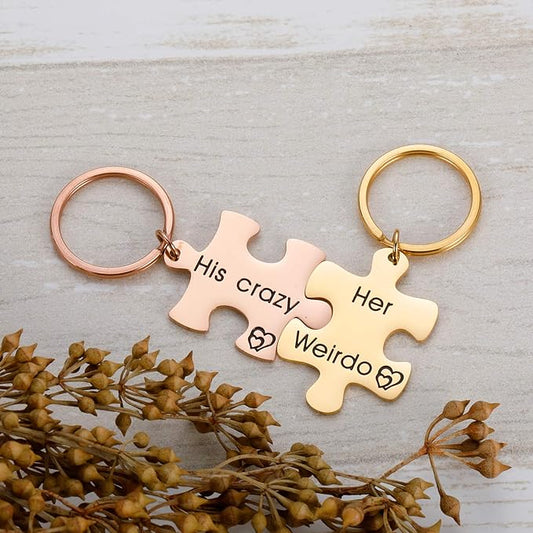 Moskai  Couple Puzzle Keychain Set – Personalized Gift for Anniversary, Valentine