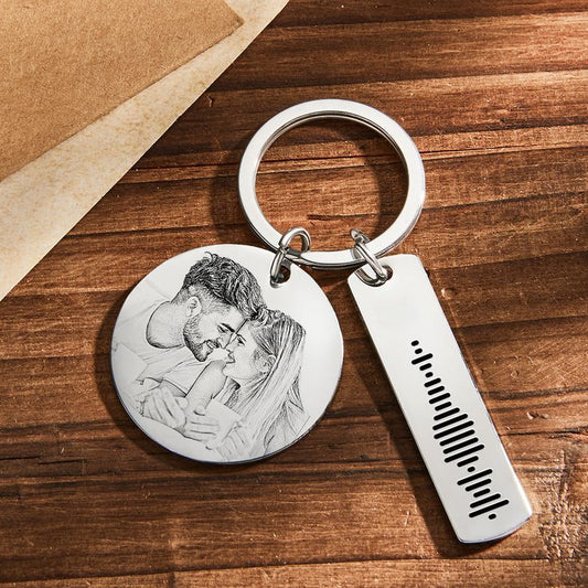 Moskai Custom Photo Keychain with Spotify Code – Personalized Gift for Him & Her