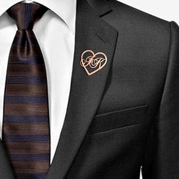 Personalized Heart Initials Brooch for Men – Custom Gift