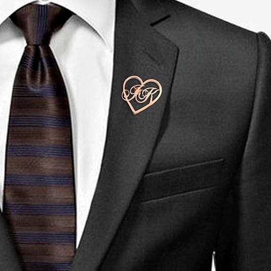 Personalized Heart Initials Brooch for Men – Custom Gift