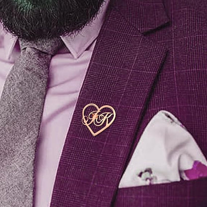 Personalized Heart Initials Brooch for Men – Custom Gift