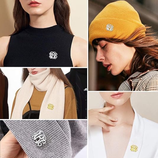 Custom Initials Brooch Pins for Suits, Dresses & Accessories