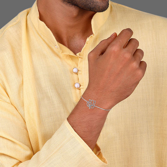 Moskai Silver Om Rakhi Bracelet for Brother | Minimalist Forever Rakhi with Adjustable Chain