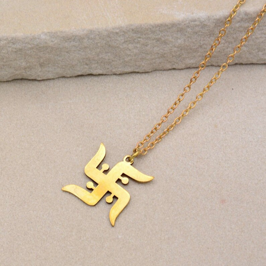 Traditional Swastik Pendant Necklace in Gold Finish for Men & Women