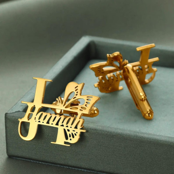 Gold finish Cufflink for Her Custom Name Jewelry by Moskai