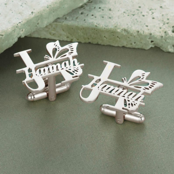 Personalised Butterfly Silver Cufflink for Her – Custom Name Jewelry by Moskai