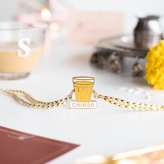 Enamel Rakhi with 18K Gold Plating| Personalized Rakhi Gift for Chai Lover Bhai