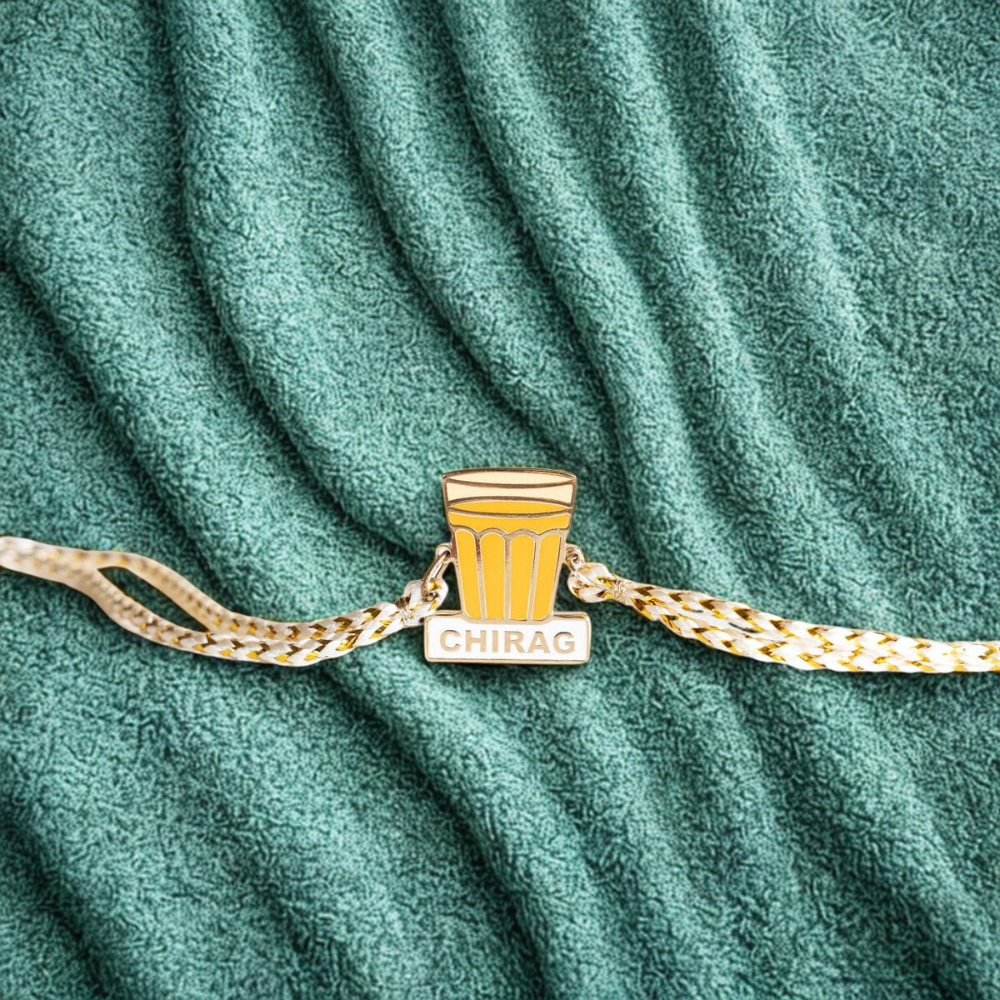 Enamel Rakhi with 18K Gold Plating| Personalized Rakhi Gift for Chai Lover Bhai