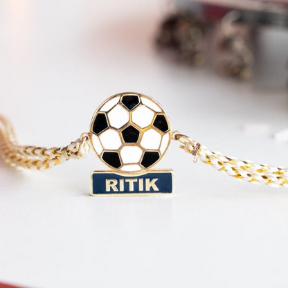 Personalized Football Theme Name Rakhi with 18K Gold Plating for Brother