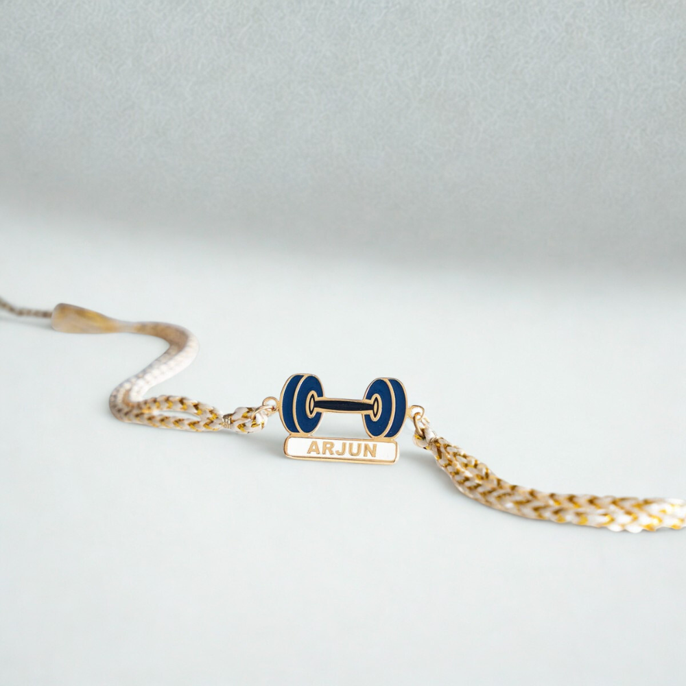 Personalized Fitness Freak Name Rakhi with 18K Gold Plating for Gym Lover Brother