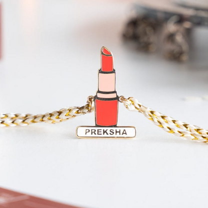 Personalized Lipstick Theme Name Rakhi for Bhabhi with 18K Gold Plating