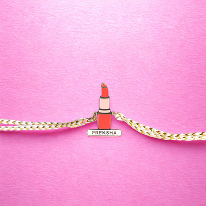 Personalized Lipstick Theme Name Rakhi for Bhabhi with 18K Gold Plating