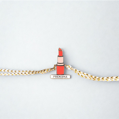 Personalized Lipstick Theme Name Rakhi for Bhabhi with 18K Gold Plating