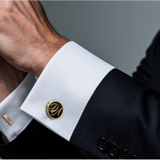 Gold-Plated Round Monogram Cufflinks for Men | Custom Initial Cufflinks | Personalized Wedding & Formal Gift for Groom, Brother, or Executive