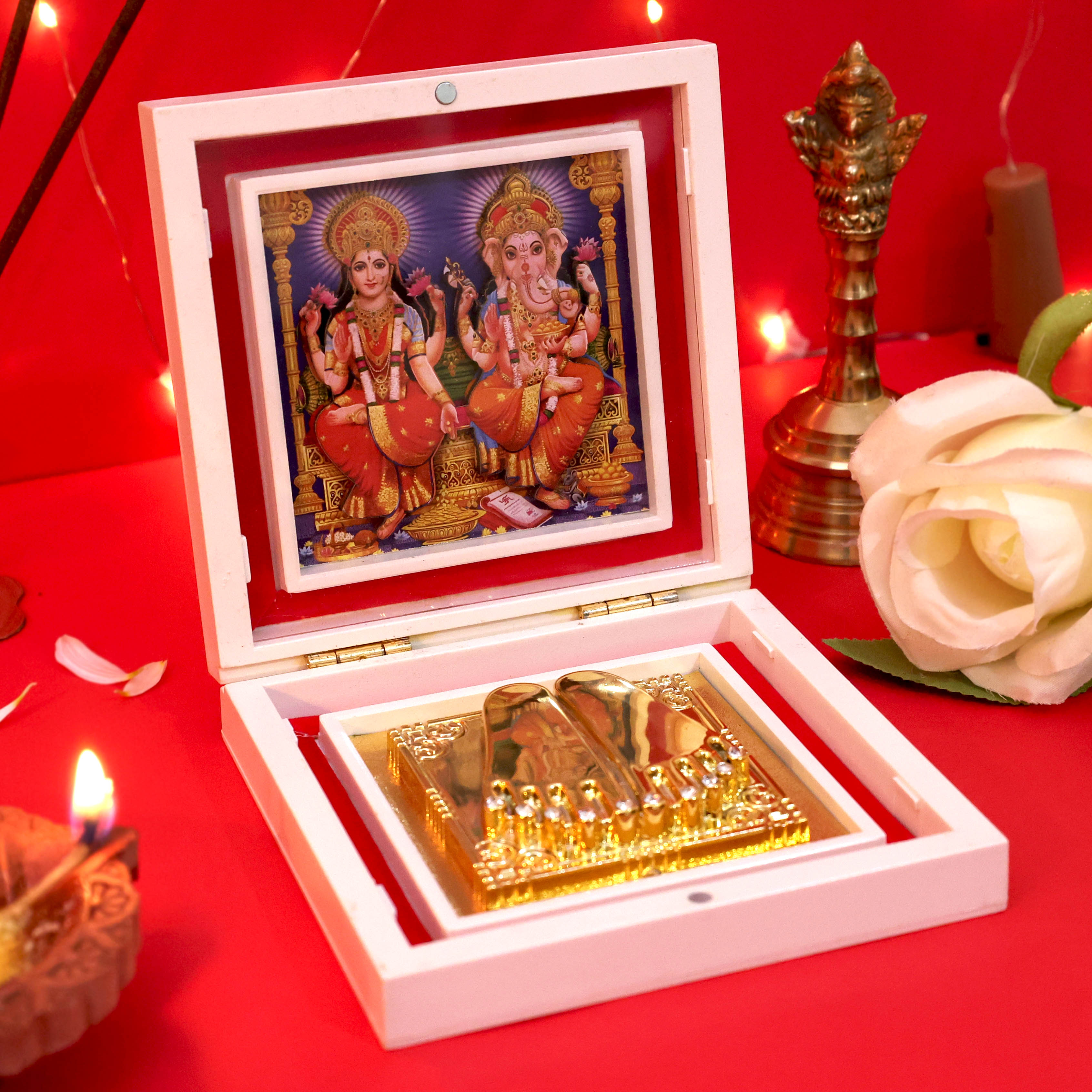 Moskai 3D Laxmi Ganesha Charan Paduka Box for Pooja Room