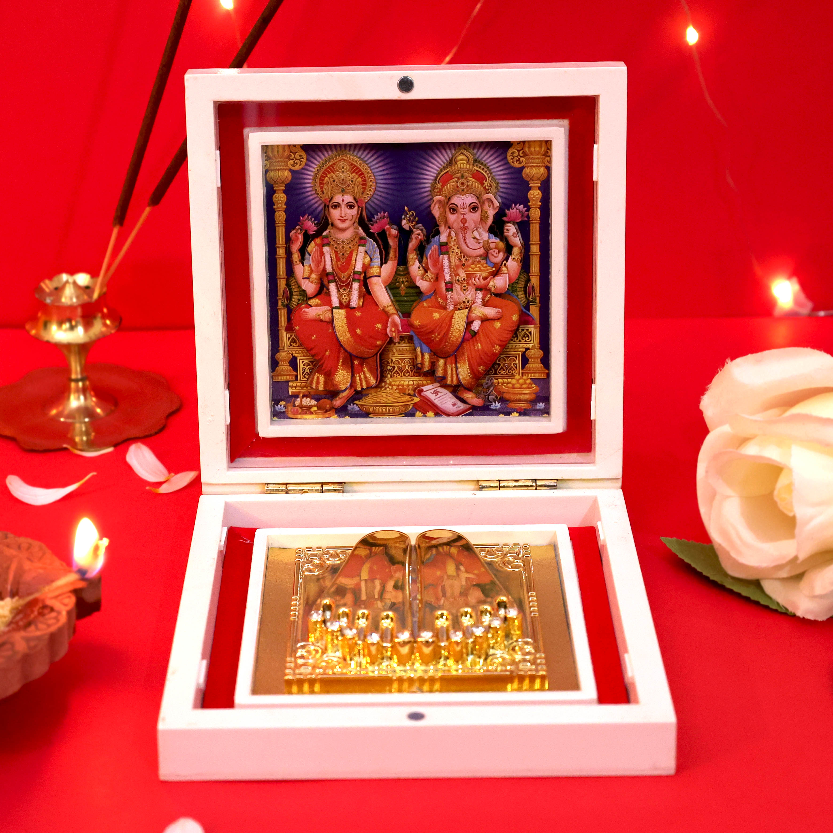 Moskai 3D Laxmi Ganesha Charan Paduka Box for Pooja Room
