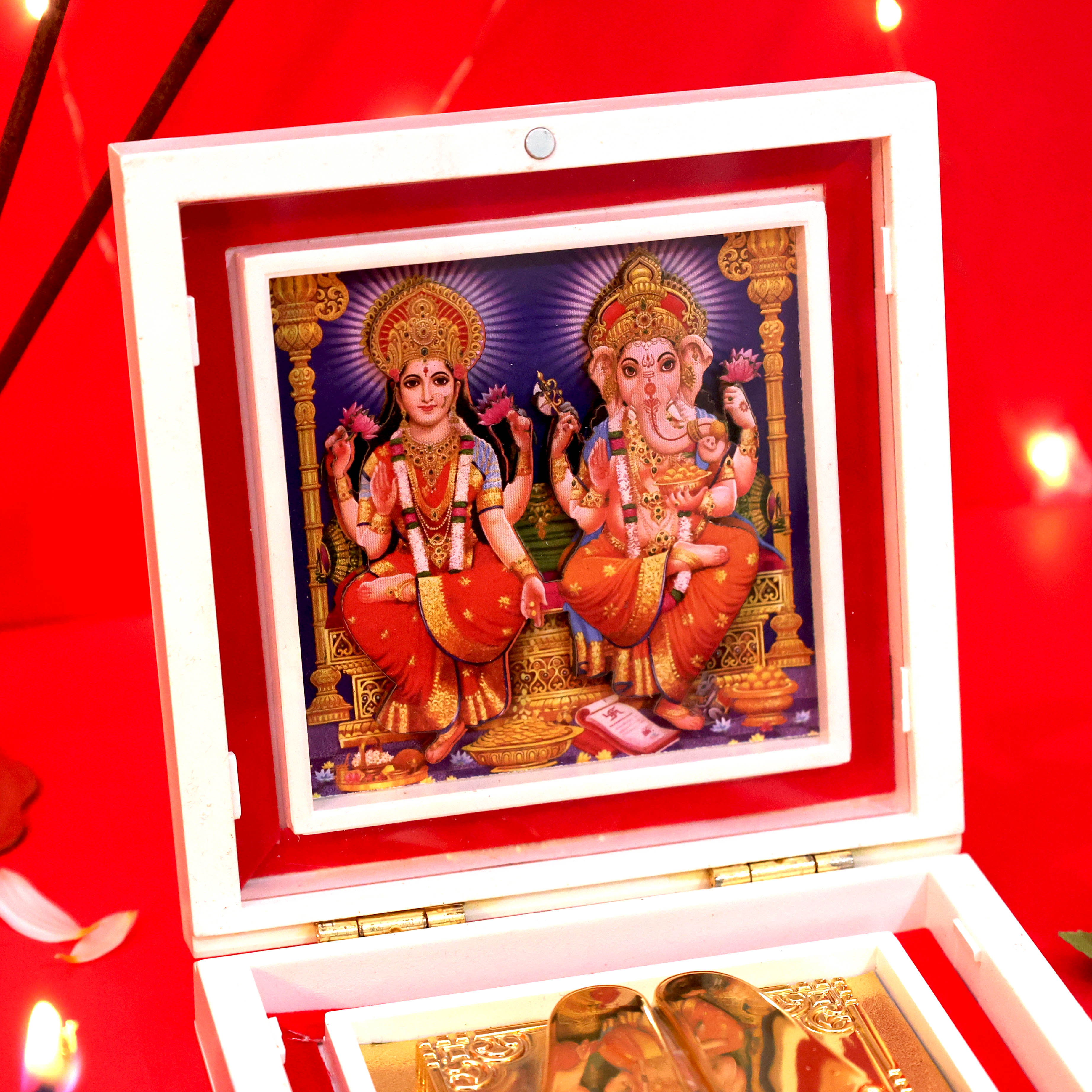 Moskai 3D Laxmi Ganesha Charan Paduka Box for Pooja Room