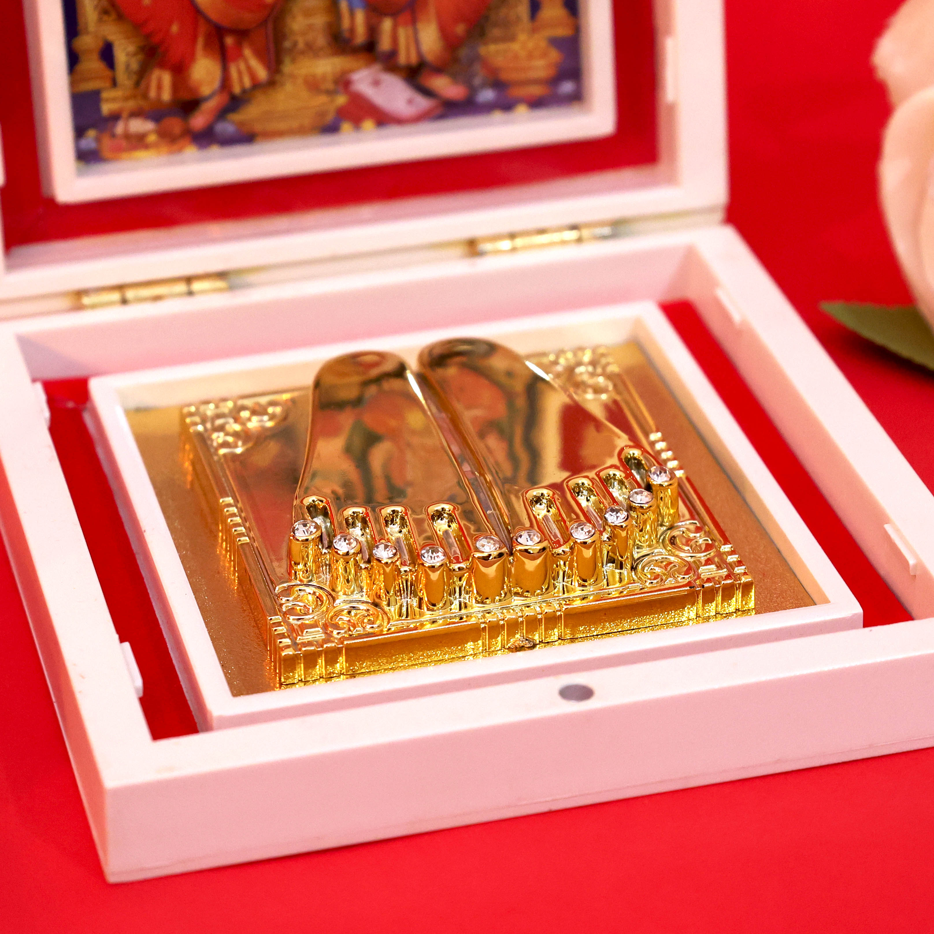 Moskai 3D Laxmi Ganesha Charan Paduka Box for Pooja Room