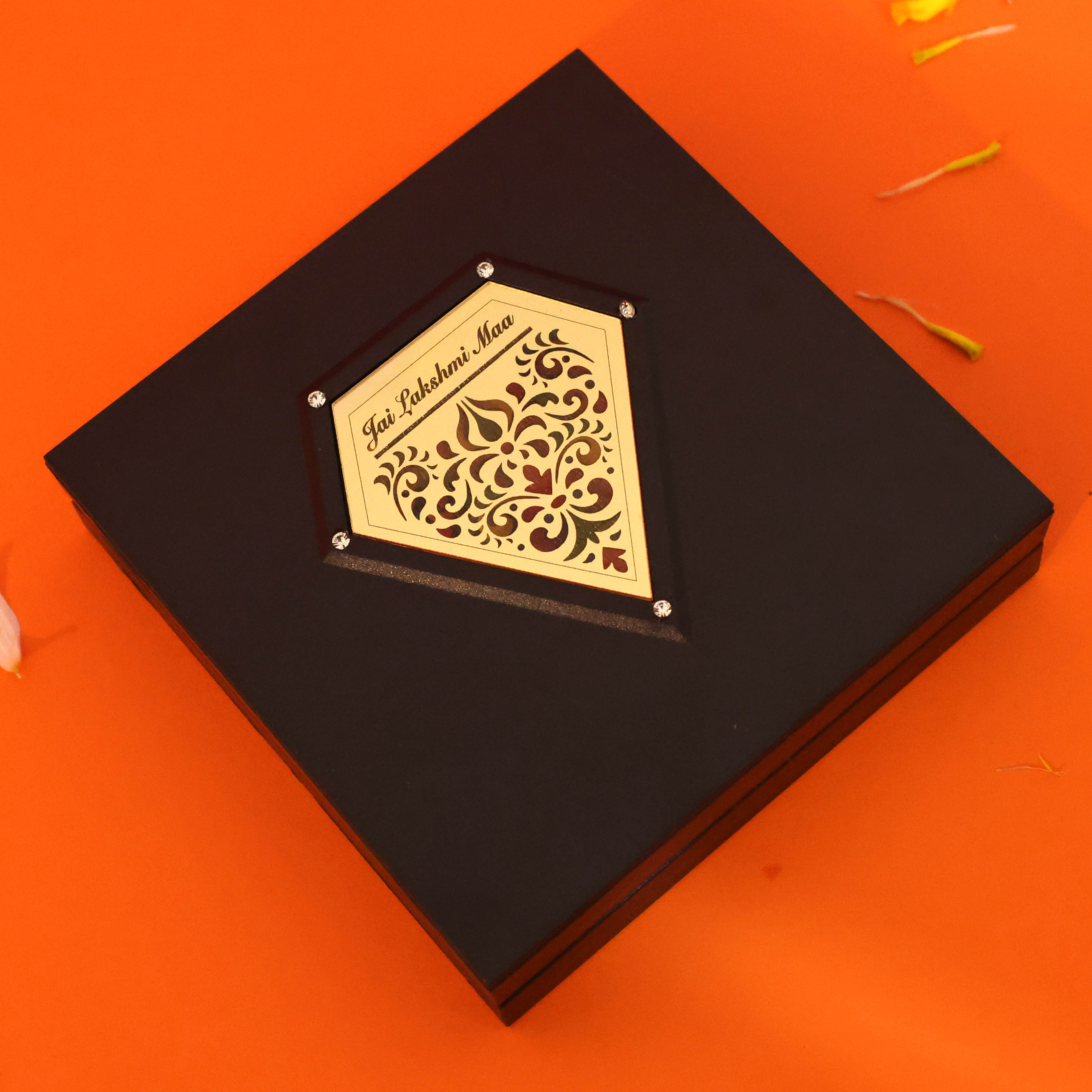 Moskai Jai Laxmi Maa Charan Paduka Box with Golden Lakshmi Idol Frame for Pooja Room