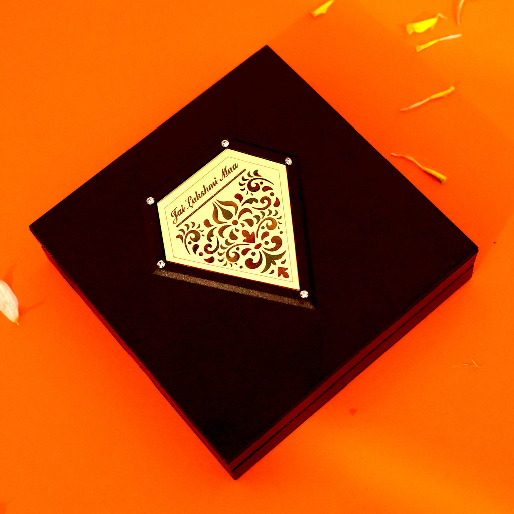 Moskai Shri Laxmi Charan Paduka Box with Golden Lakshmi Idol Frame for Pooja Room