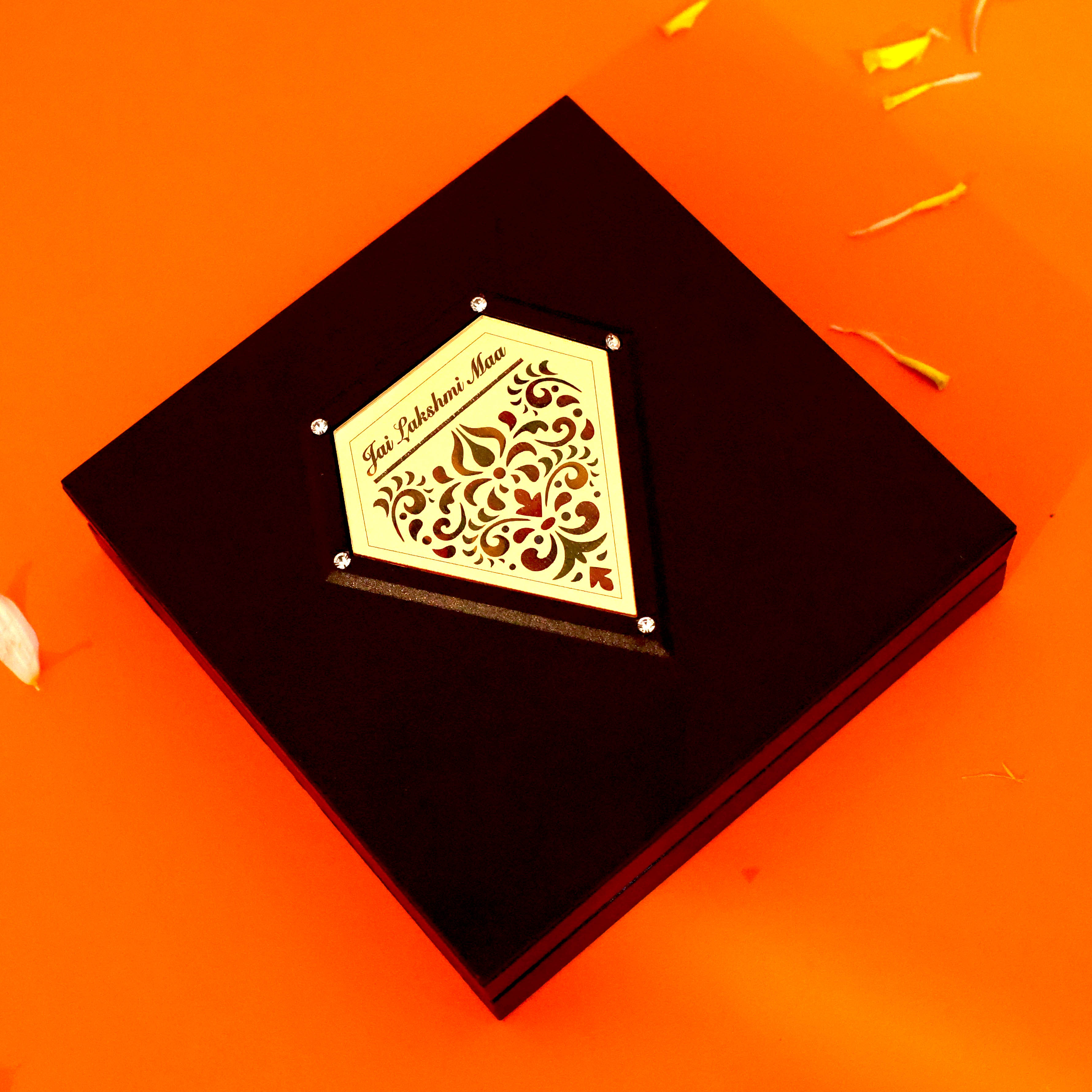 Moskai Shri Laxmi Charan Paduka Box with Golden Lakshmi Idol Frame for Pooja Room