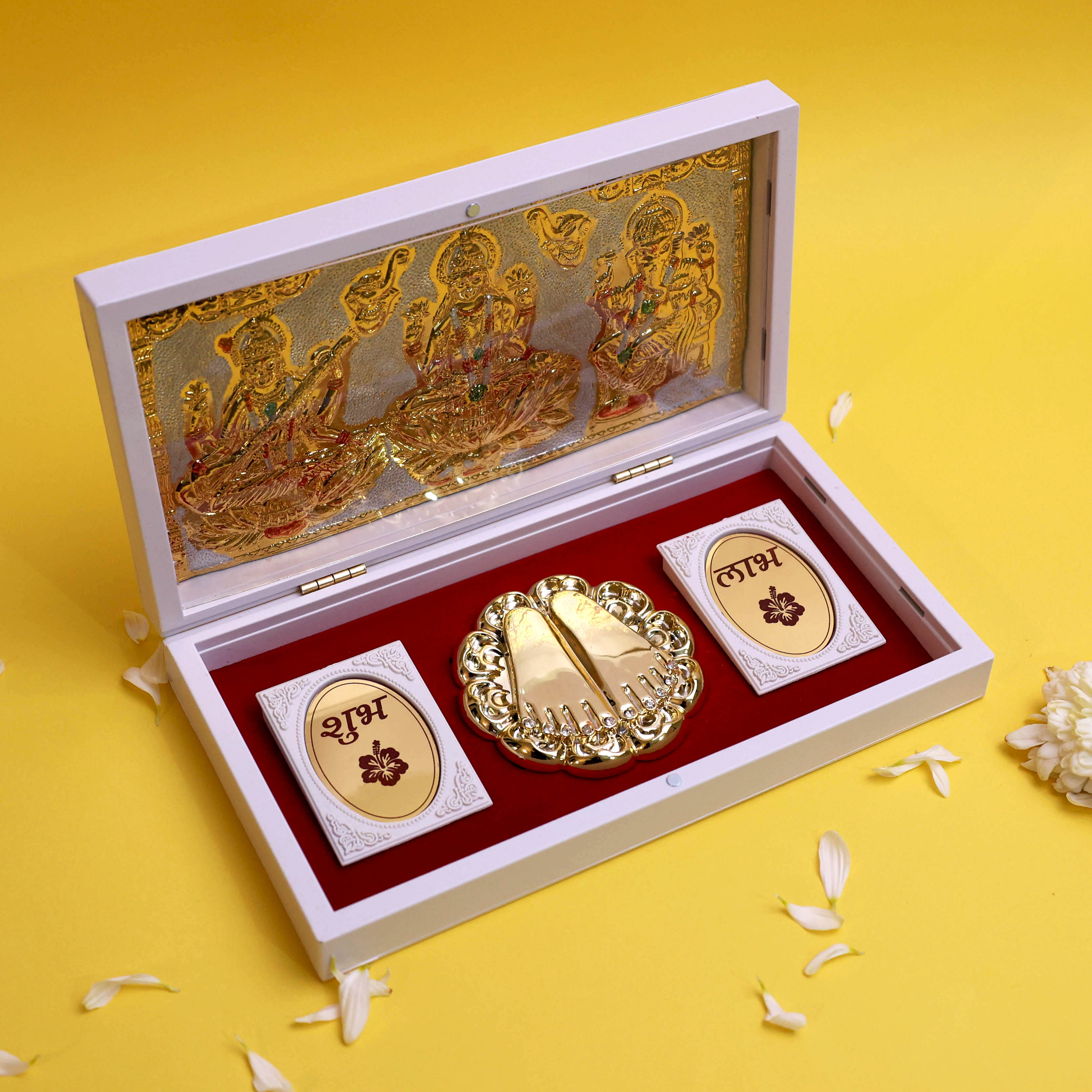 Moskai Laxmi Ganesha Mere Humsafar Paduka Box with Divine Artwork & Coins