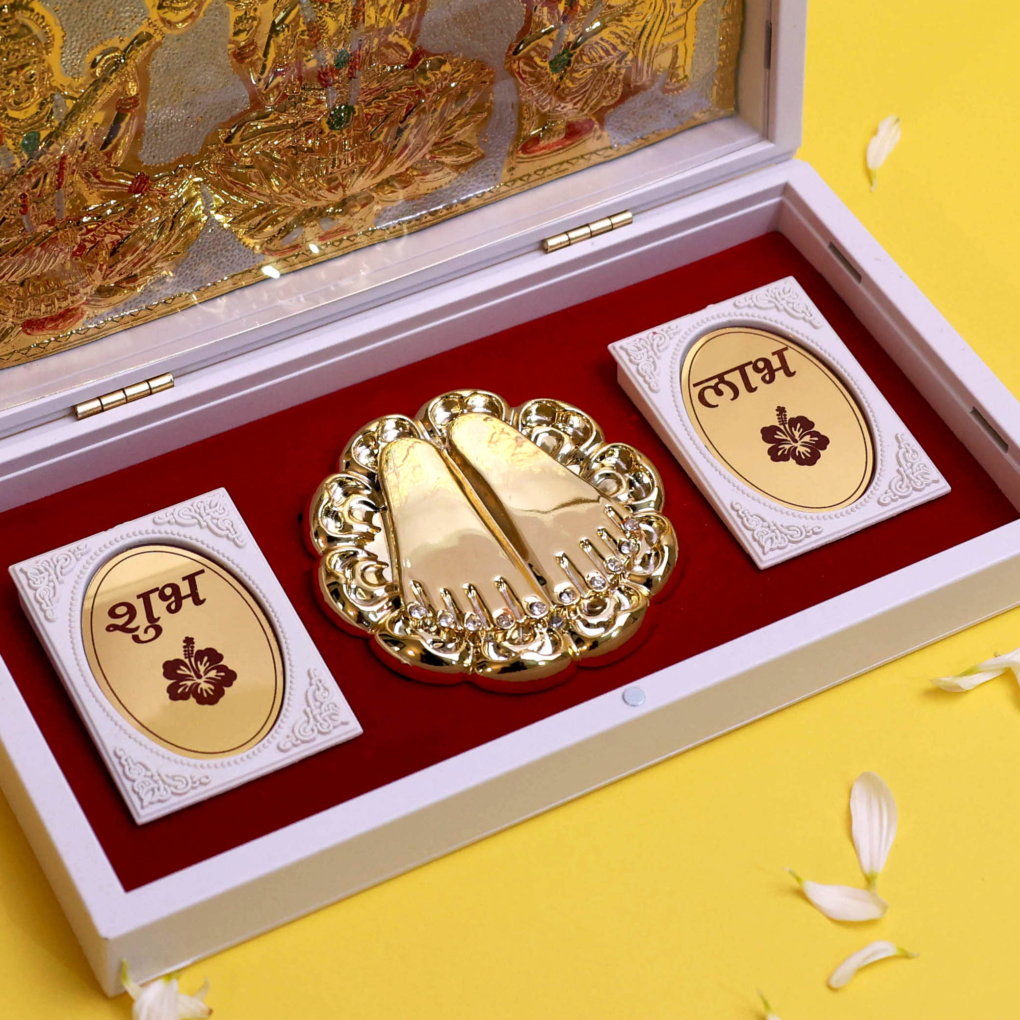 Moskai Laxmi Ganesha Mere Humsafar Paduka Box with Divine Artwork & Coins