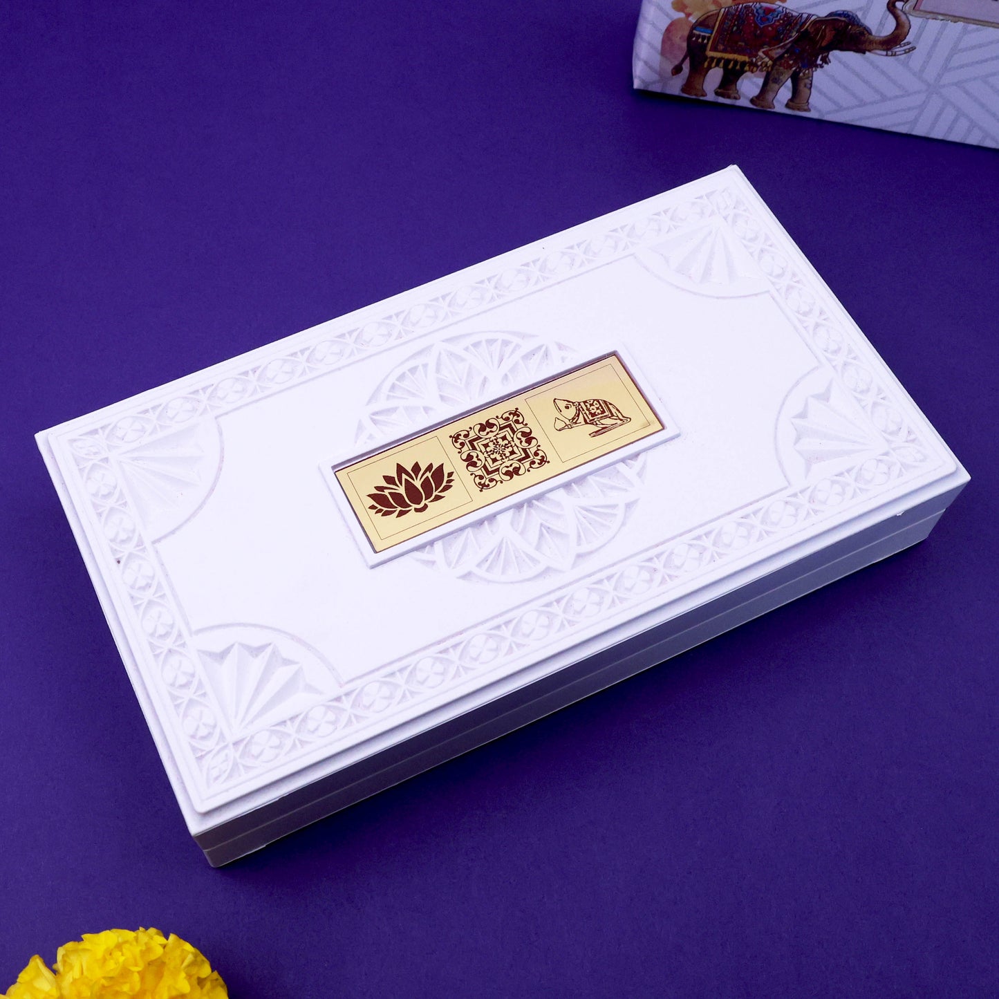 Moskai 3D Laxmi Ganesha Charan Paduka Box with Shubh Labh Coins