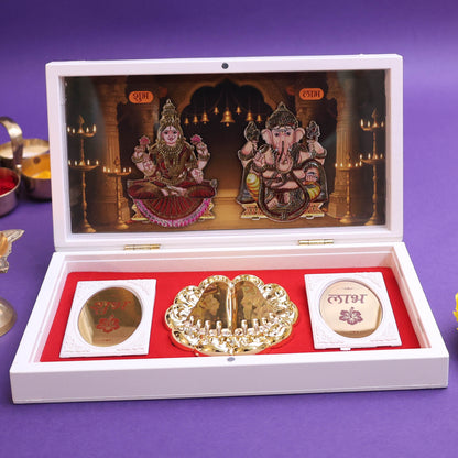 Moskai 3D Laxmi Ganesha Charan Paduka Box with Shubh Labh Coins