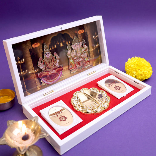 Moskai 3D Laxmi Ganesha Charan Paduka Box with Shubh Labh Coins