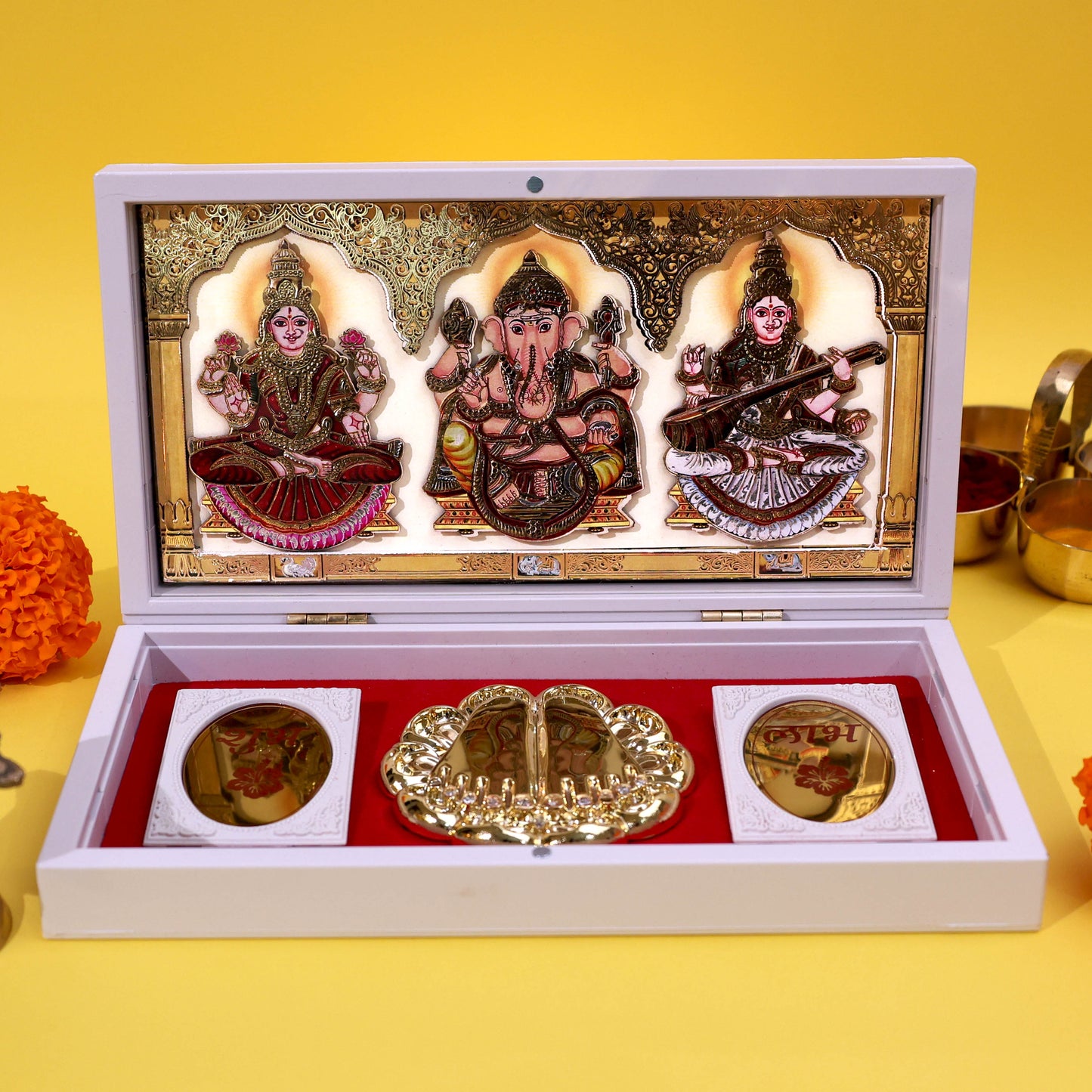 Moskai 3D Laxmi Ganesha Mere Humsafar Paduka Box with Shubh Labh