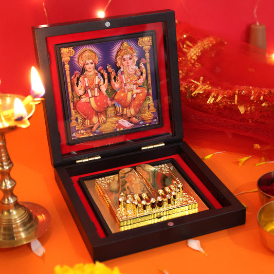 Moskai 3D Laxmi Ganesh Charan Paduka Box with Decorative Temple Frame